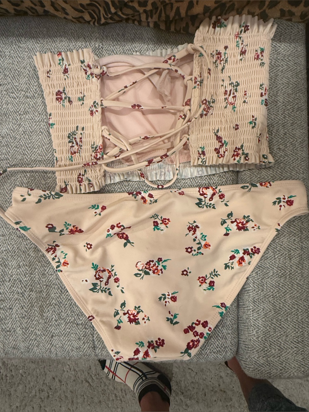 Xhilaration Medium Floral 2 Piece Bikini Smocked High Waist Swimsuit - Picture 4 of 5
